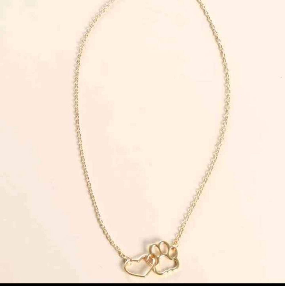 Heart and paw print necklace with matching bracelet